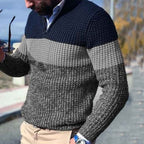 Men's Wool Knitted Half Zip Solid Brown Winter Pullover Grey