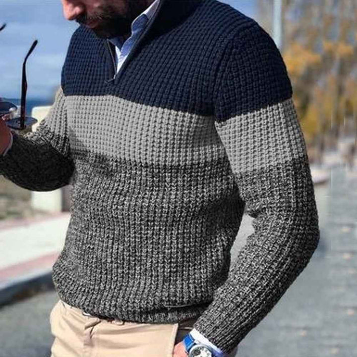 Men's Wool Pullover – Regular Fit – Half Zip – Waffle Texture – Casual Grey