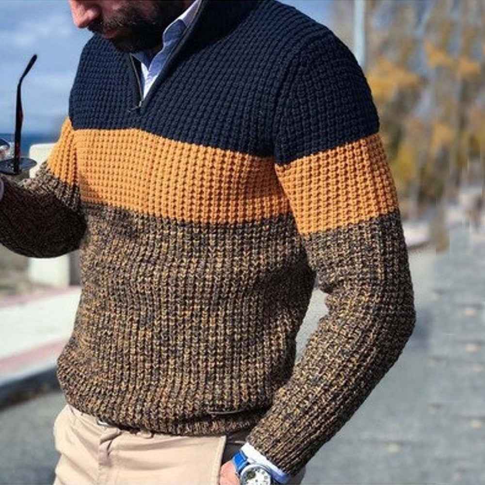 Men's Wool Pullover – Regular Fit – Half Zip – Waffle Texture – Casual Brown