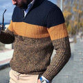 Men's Wool Knitted Half Zip Solid Brown Winter Pullover Brown