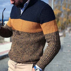 Men's Wool Knitted Half Zip Solid Brown Winter Pullover Brown