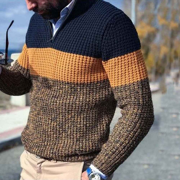 Men's Wool Pullover – Regular Fit – Half Zip – Waffle Texture – Casual Brown