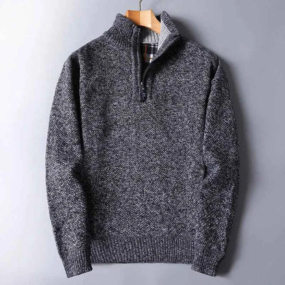 Men's Wool Cardigan Slim Plaid Pockets Brown Winter Ribbed Trim Dark Gray