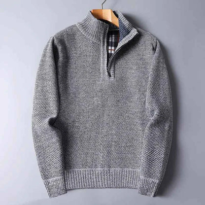 Men's Wool Cardigan Slim Plaid Pockets Brown Winter Ribbed Trim Light Gray