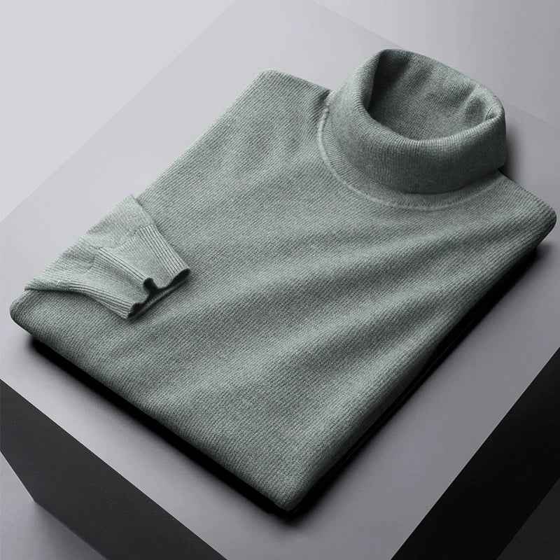 Men's Wool Turtleneck – Regular Fit – Ribbed Cuffs – Breathable Design Light Gray