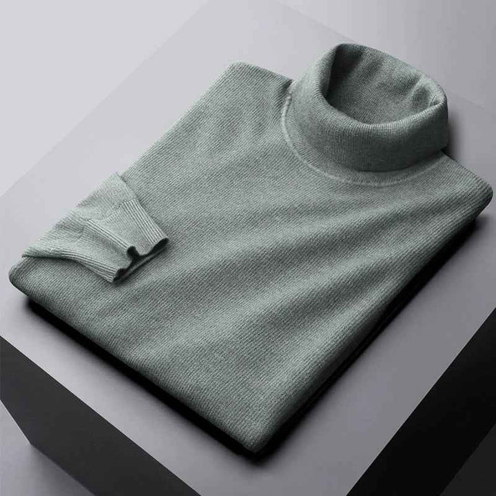 Men's Wool Turtleneck – Regular Fit – Ribbed Cuffs – Breathable Design Light Gray