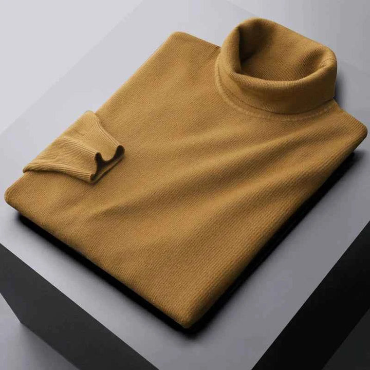 Men's Wool Turtleneck – Regular Fit – Ribbed Cuffs – Breathable Design Tea Brown