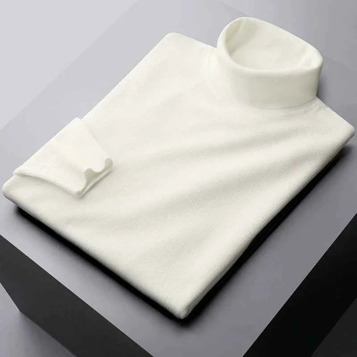 Men's Wool Turtleneck – Regular Fit – Ribbed Cuffs – Breathable Design White
