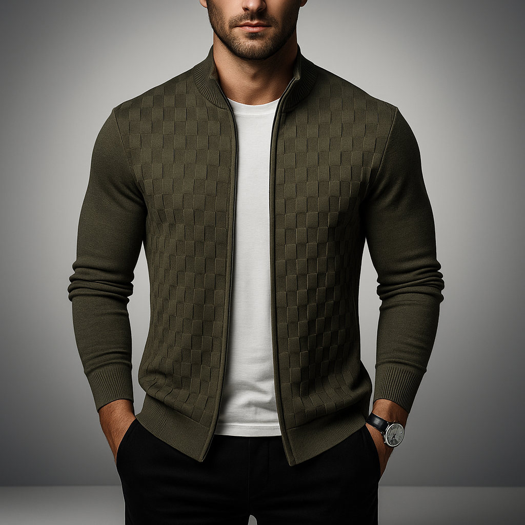 Men's Zip Cardigan - Stylish and Comfortable Green