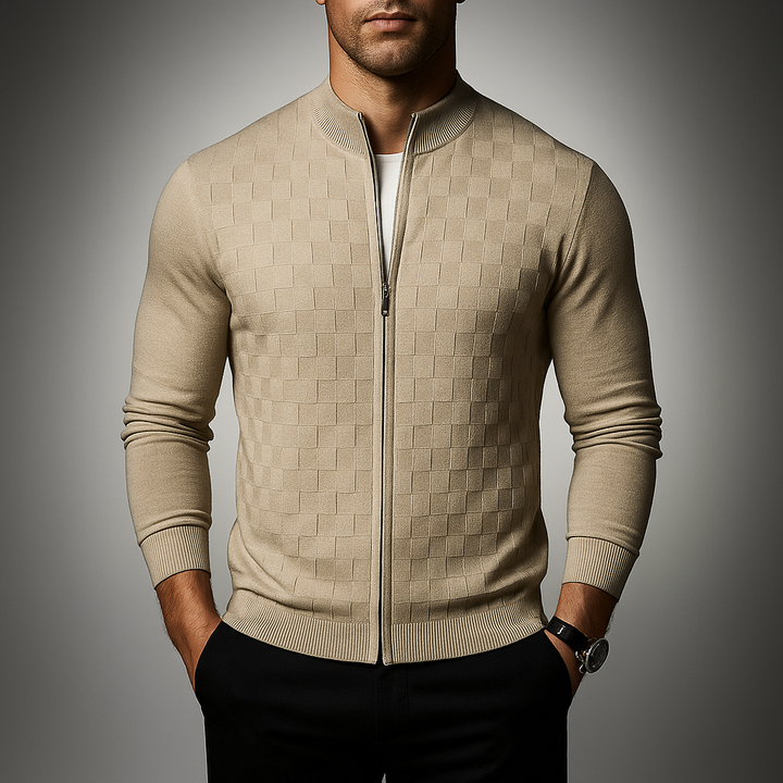 Men's Zip Cardigan - Stylish and Comfortable Beige