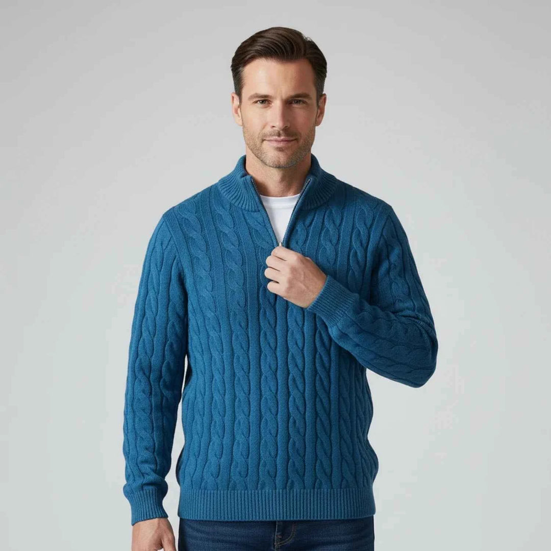 Men's Zip Neck Sweater Blue