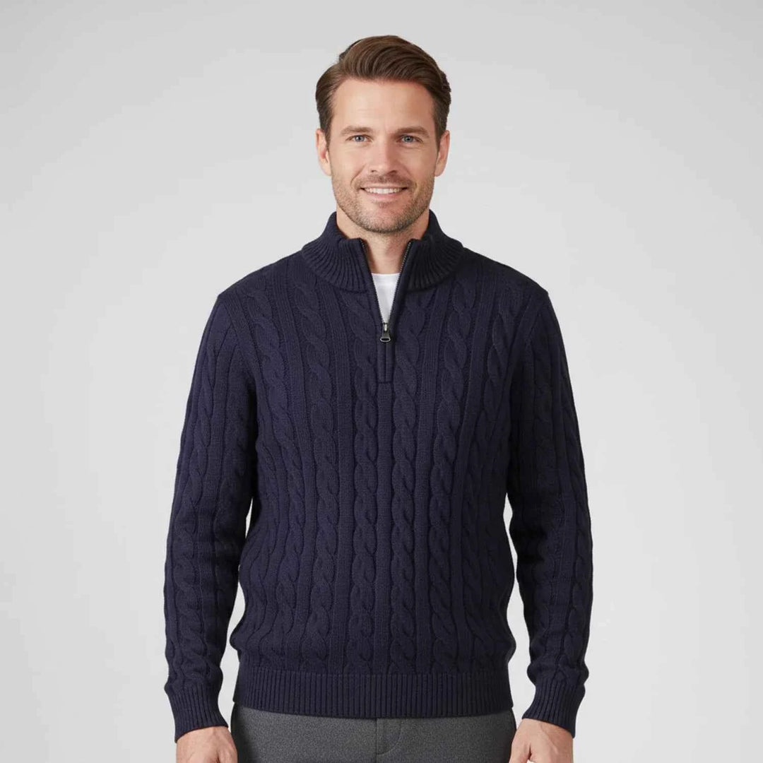 Men's Zip Neck Sweater Dark Blue