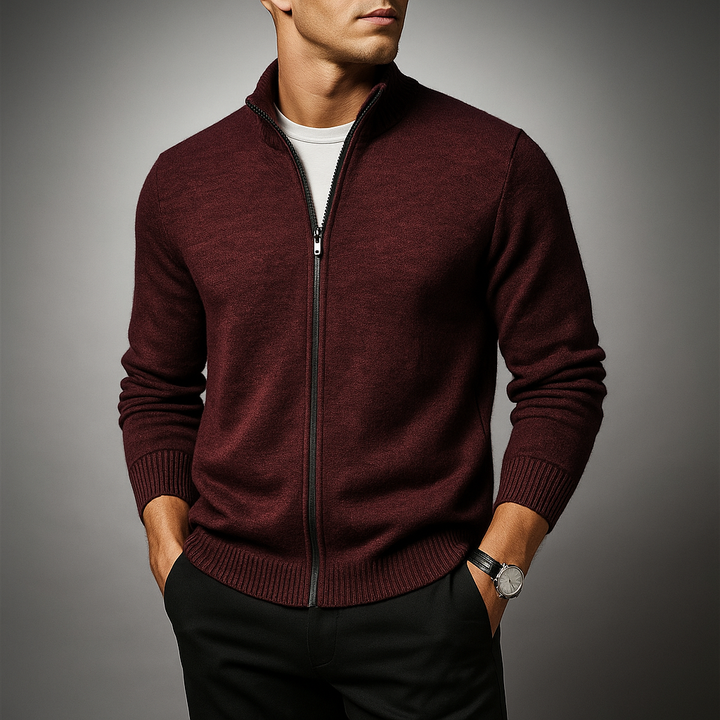 Men's Zip-Up Cardigan - Stylish and Comfortable Red