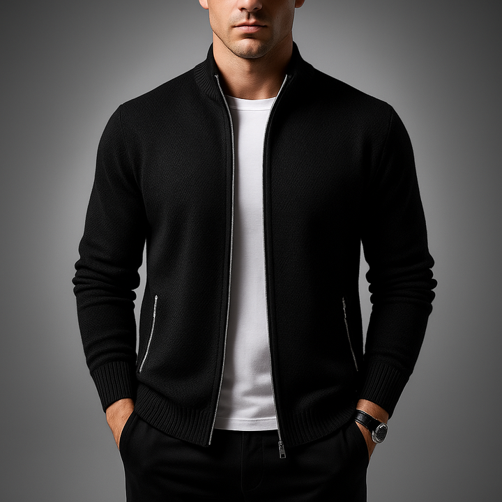 Men's Zip-Up Cardigan - Stylish and Comfortable Black