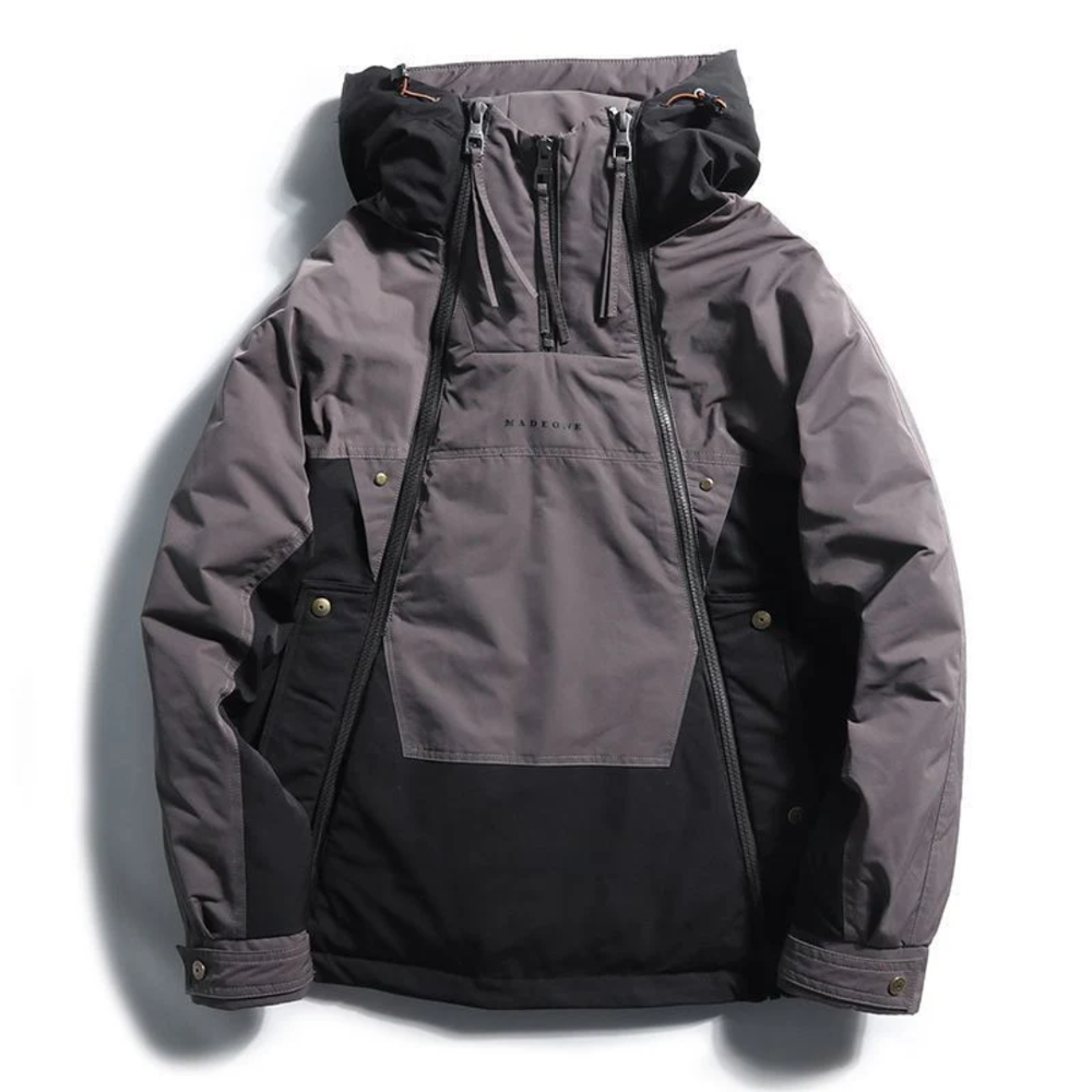 Men's Zipper Down Hooded Jacket Classic Black