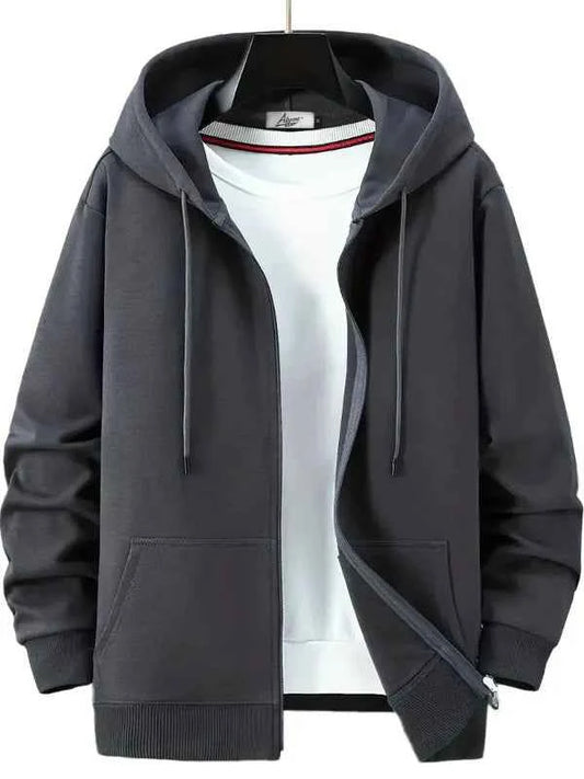 Men's Zipper Hoodie – Relaxed Fit – Cotton Blend – Drawstring Hood – Pockets Grey