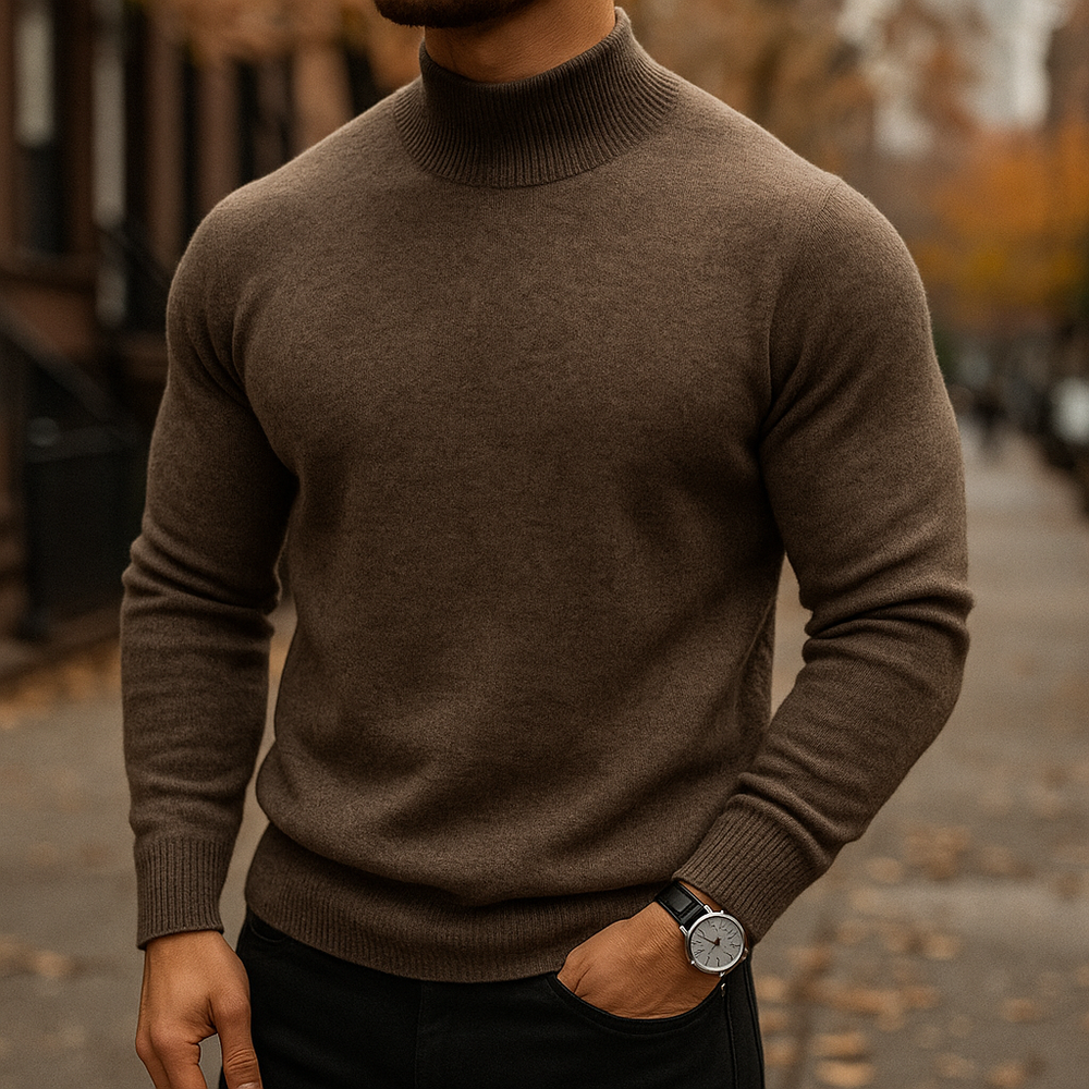 Merino Wool Crewneck Sweater for Men Brown