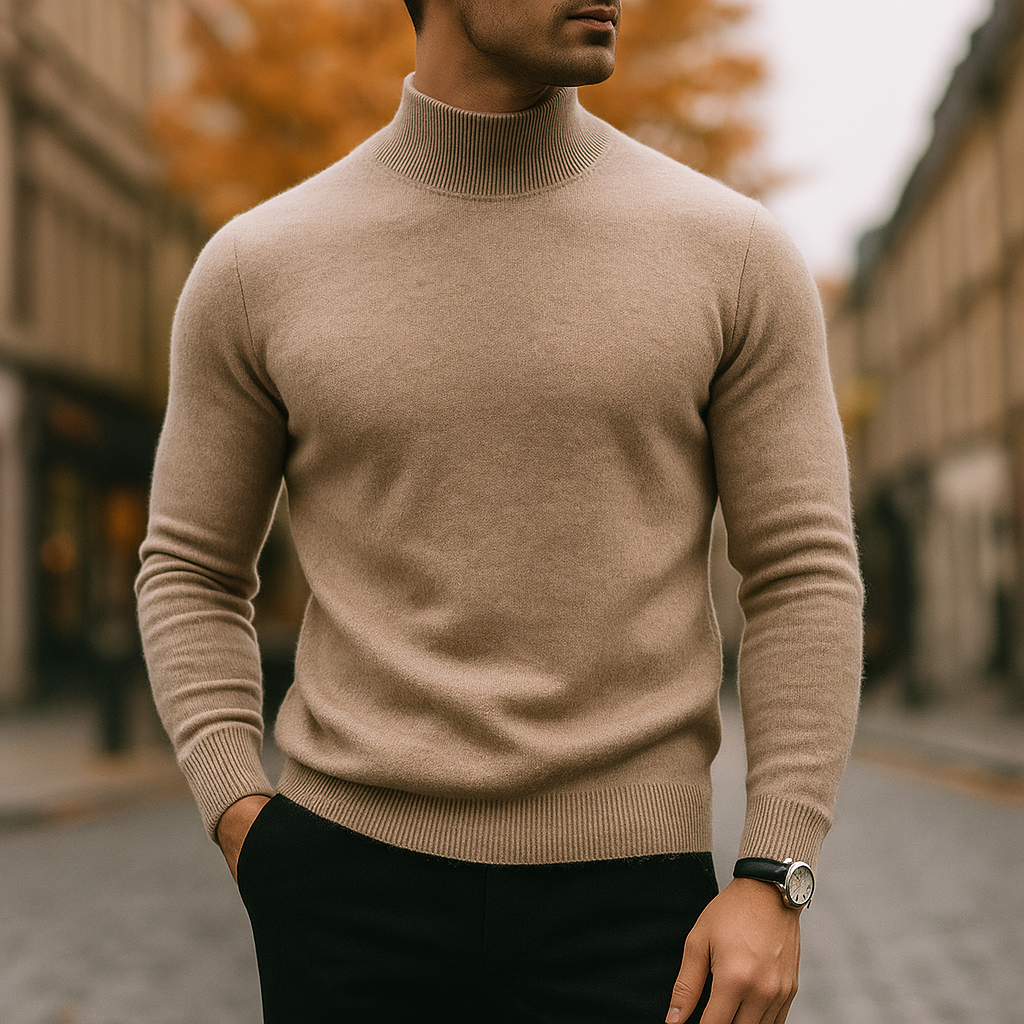 Merino Wool Crewneck Sweater for Men Camel