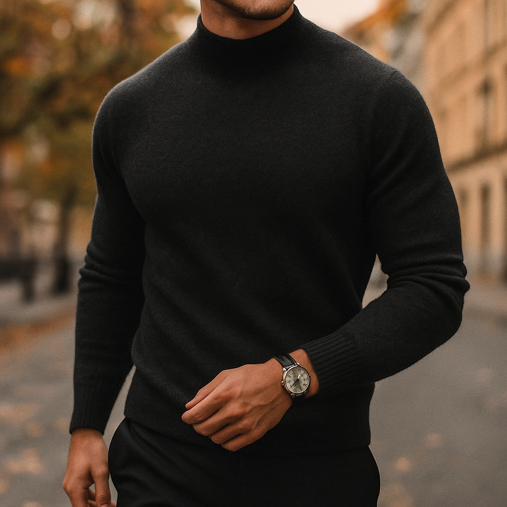 Merino Wool Crewneck Sweater for Men Black