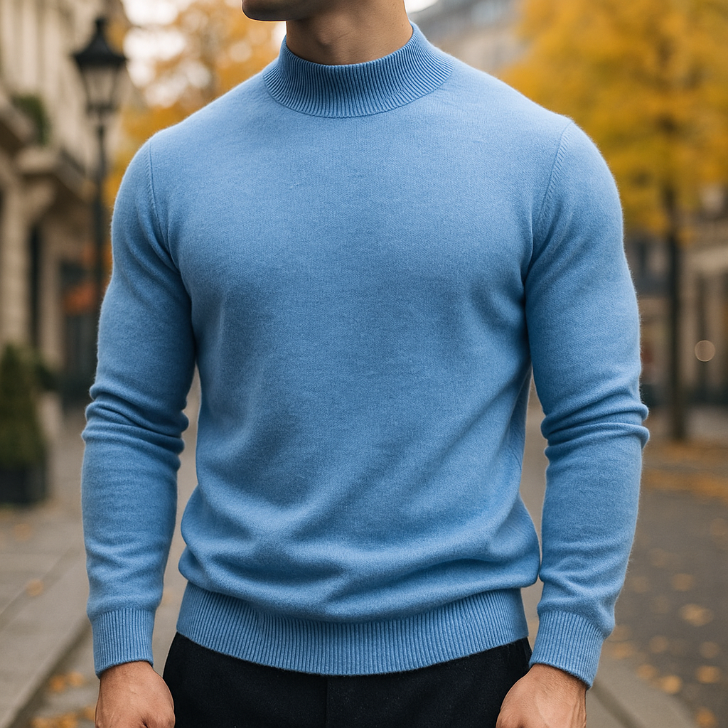 Merino Wool Crewneck Sweater for Men Sky Blue