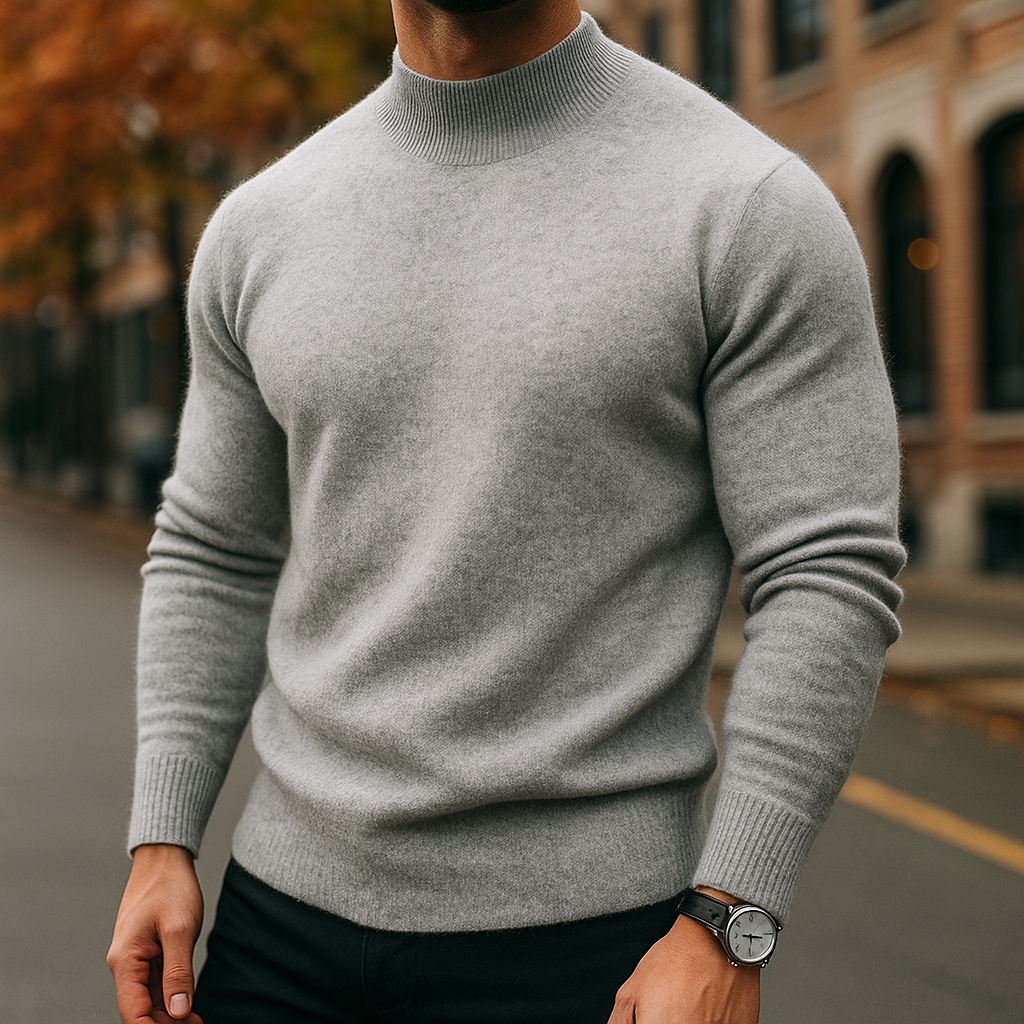 Merino Wool Crewneck Sweater for Men Light Grey