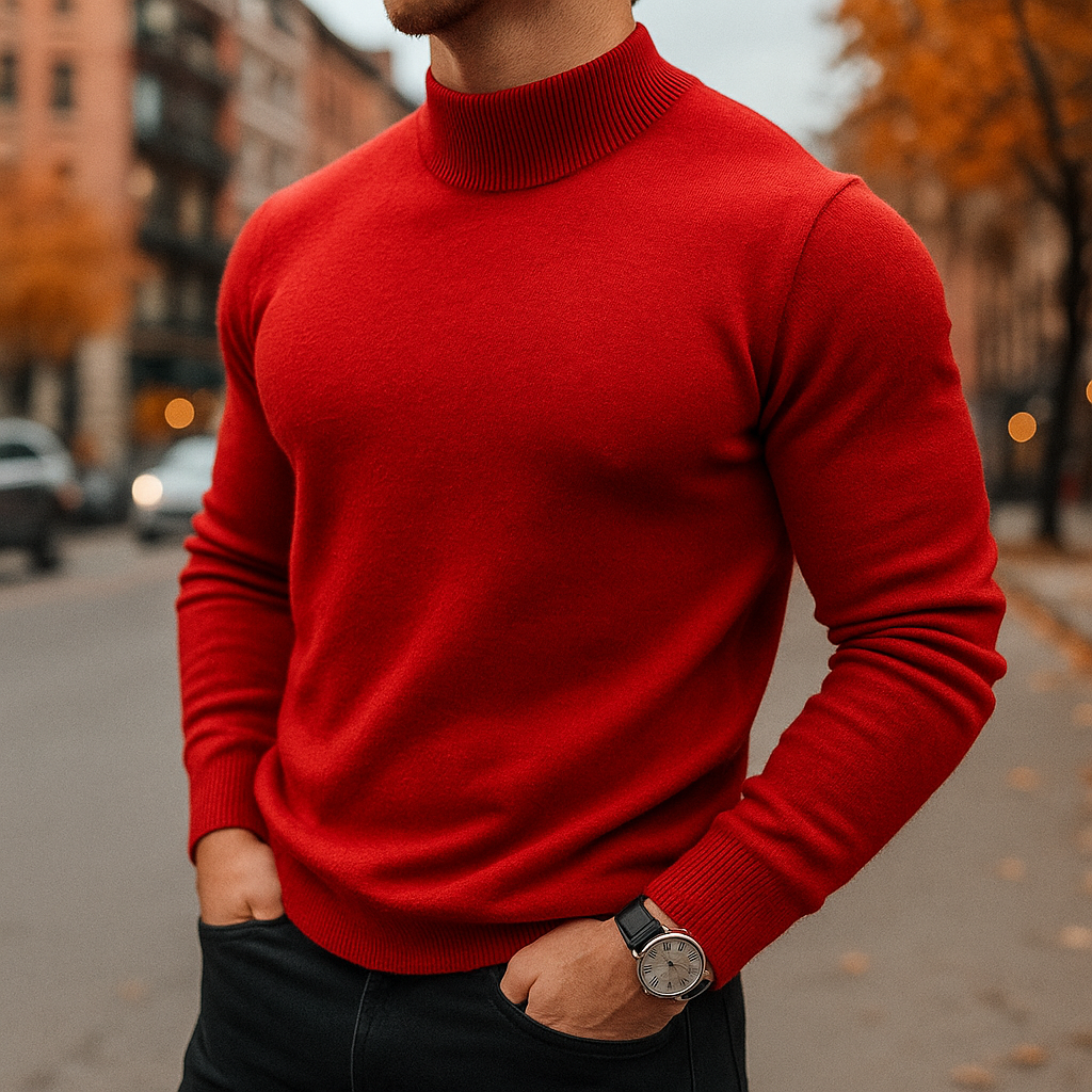 Merino Wool Crewneck Sweater for Men Red
