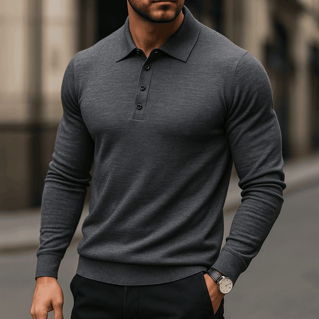 Merino Wool Polo Shirt for Men Dark Grey