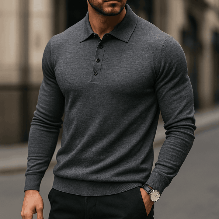 Merino Wool Polo Shirt for Men Dark Grey