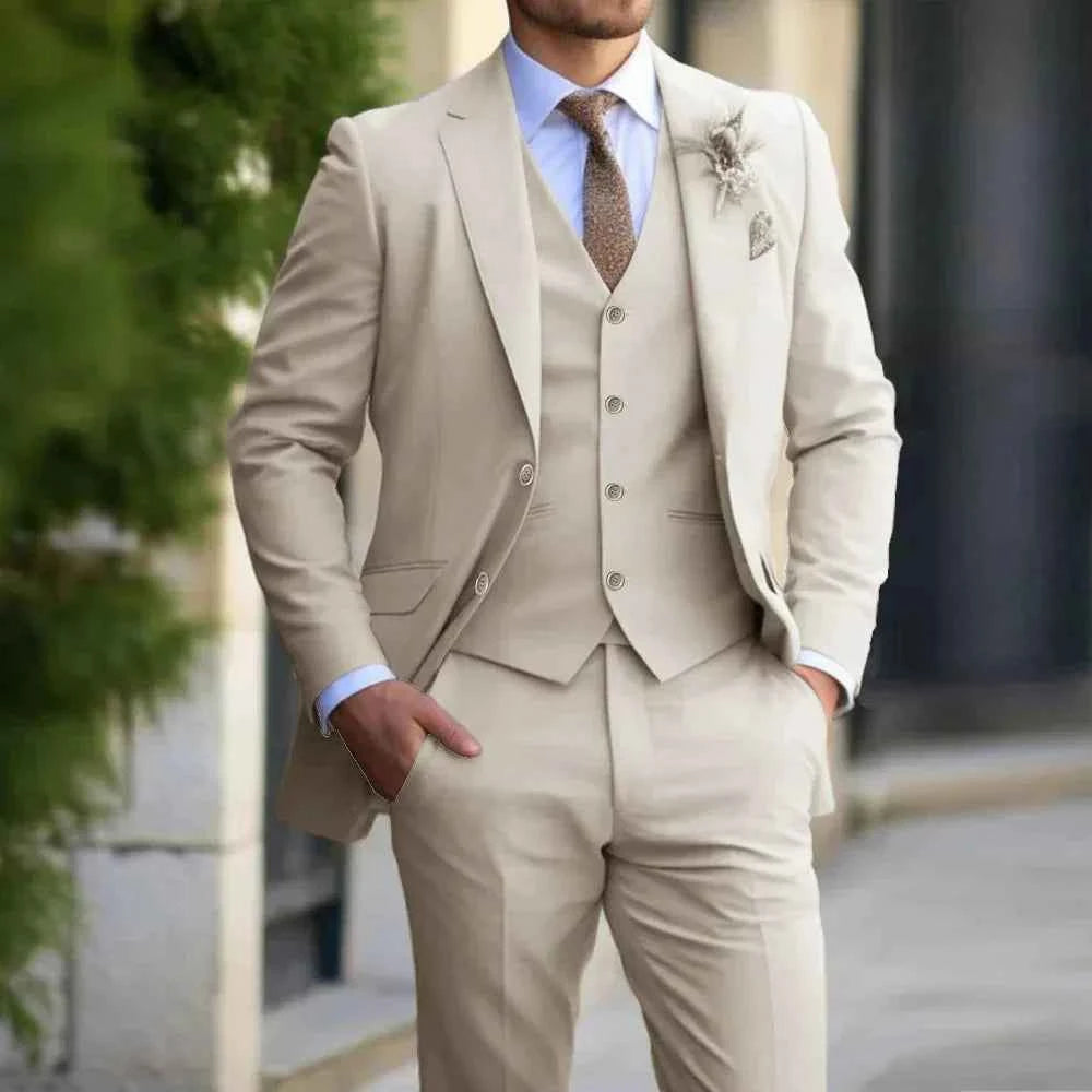 Men's Elegant 3-Piece Suit – Timeless Sophistication for Any Occasion Beige