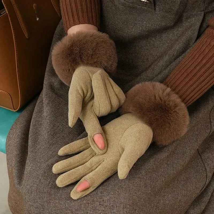 Metallic Accent Plush Cuff Wrist-Length Gloves