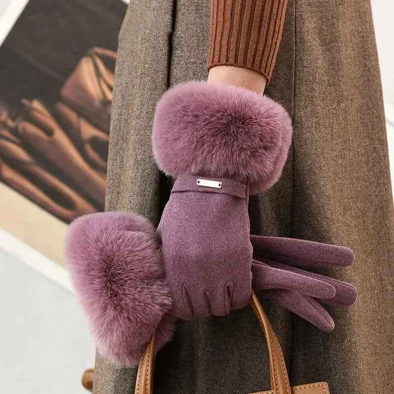 Metallic Accent Plush Cuff Wrist-Length Gloves
