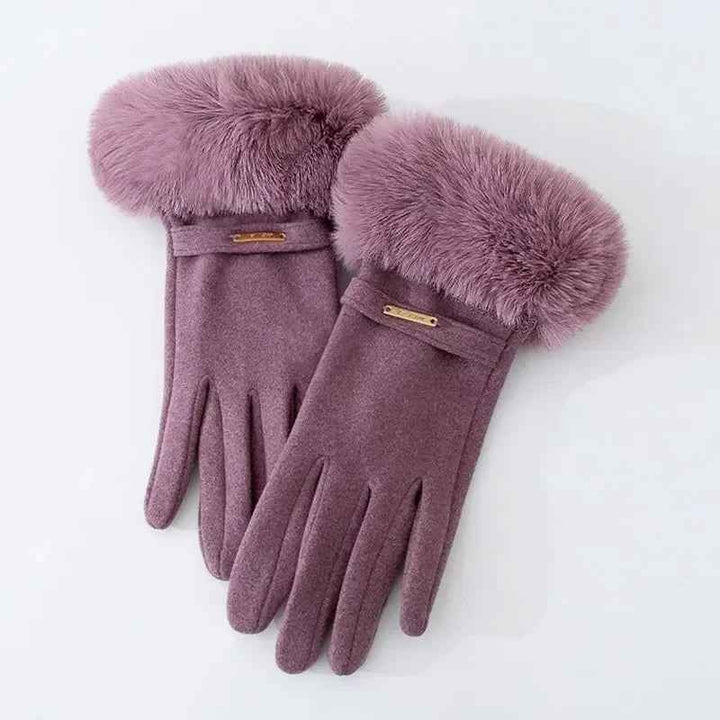Metallic Accent Plush Cuff Wrist-Length Gloves Purple One size
