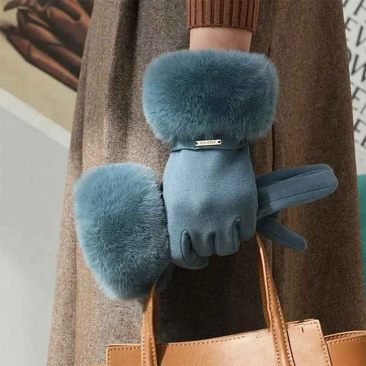 Metallic Accent Plush Cuff Wrist-Length Gloves