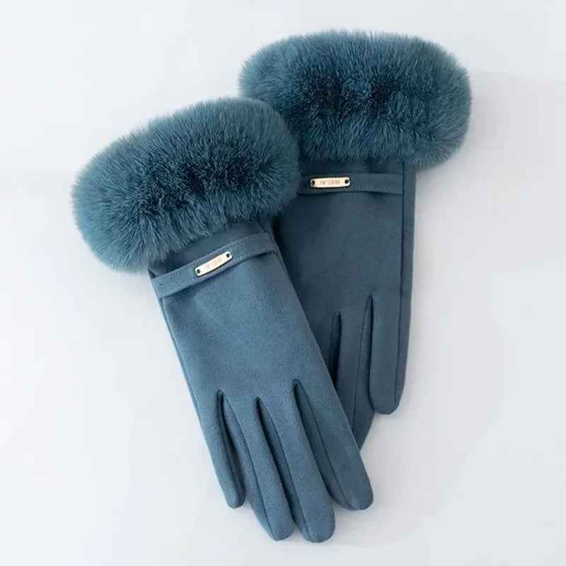 Metallic Accent Plush Cuff Wrist-Length Gloves