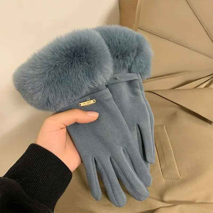 Metallic Accent Plush Cuff Wrist-Length Gloves
