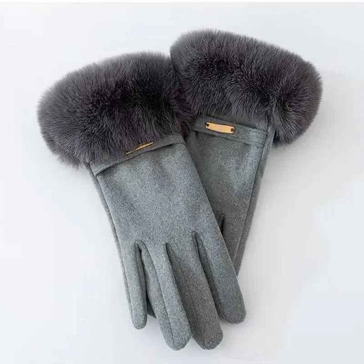 Metallic Accent Plush Cuff Wrist-Length Gloves One size
