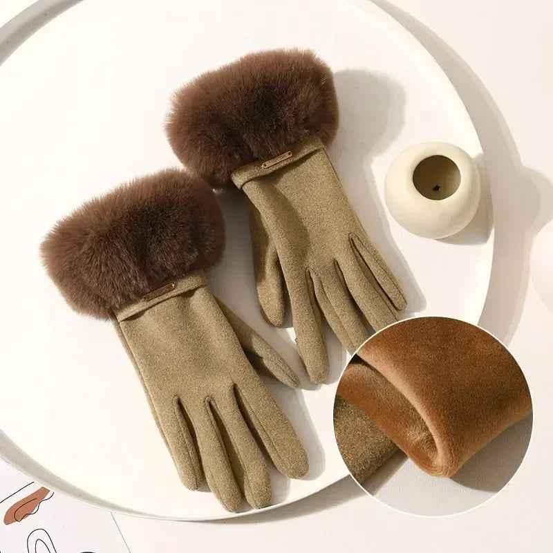 Metallic Accent Plush Cuff Wrist-Length Gloves