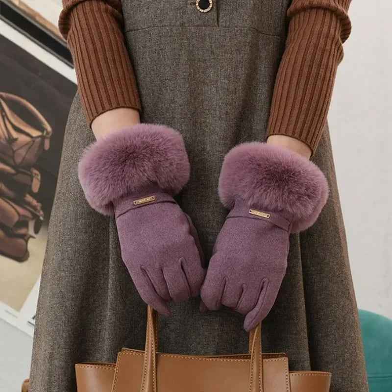 Metallic Accent Plush Cuff Wrist-Length Gloves
