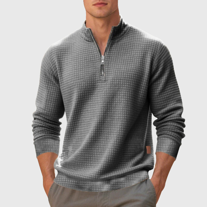 Men's Waffle Knit Quarter-Zip Sweatshirt Gray
