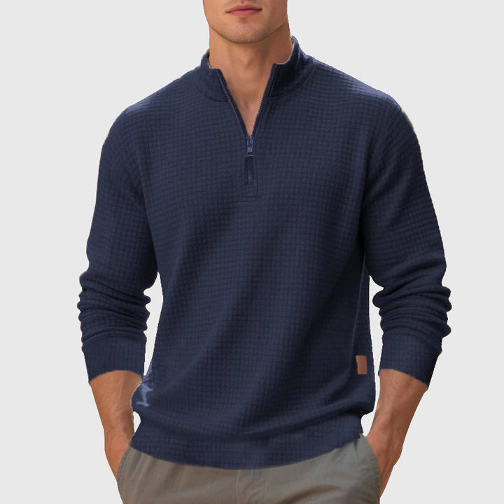 Men's Waffle Knit Quarter-Zip Sweatshirt Blue
