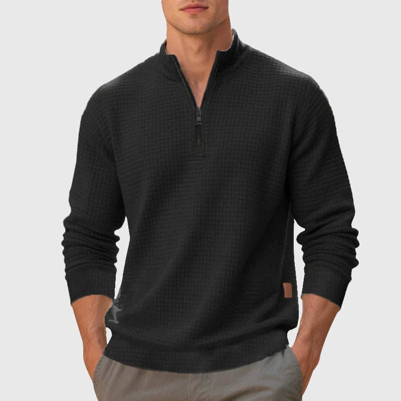 Men's Waffle Knit Quarter-Zip Sweatshirt Black