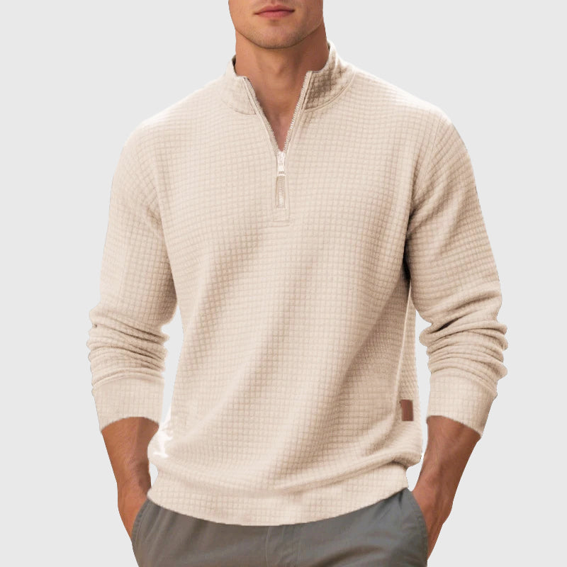 Men's Waffle Knit Quarter-Zip Sweatshirt Beige