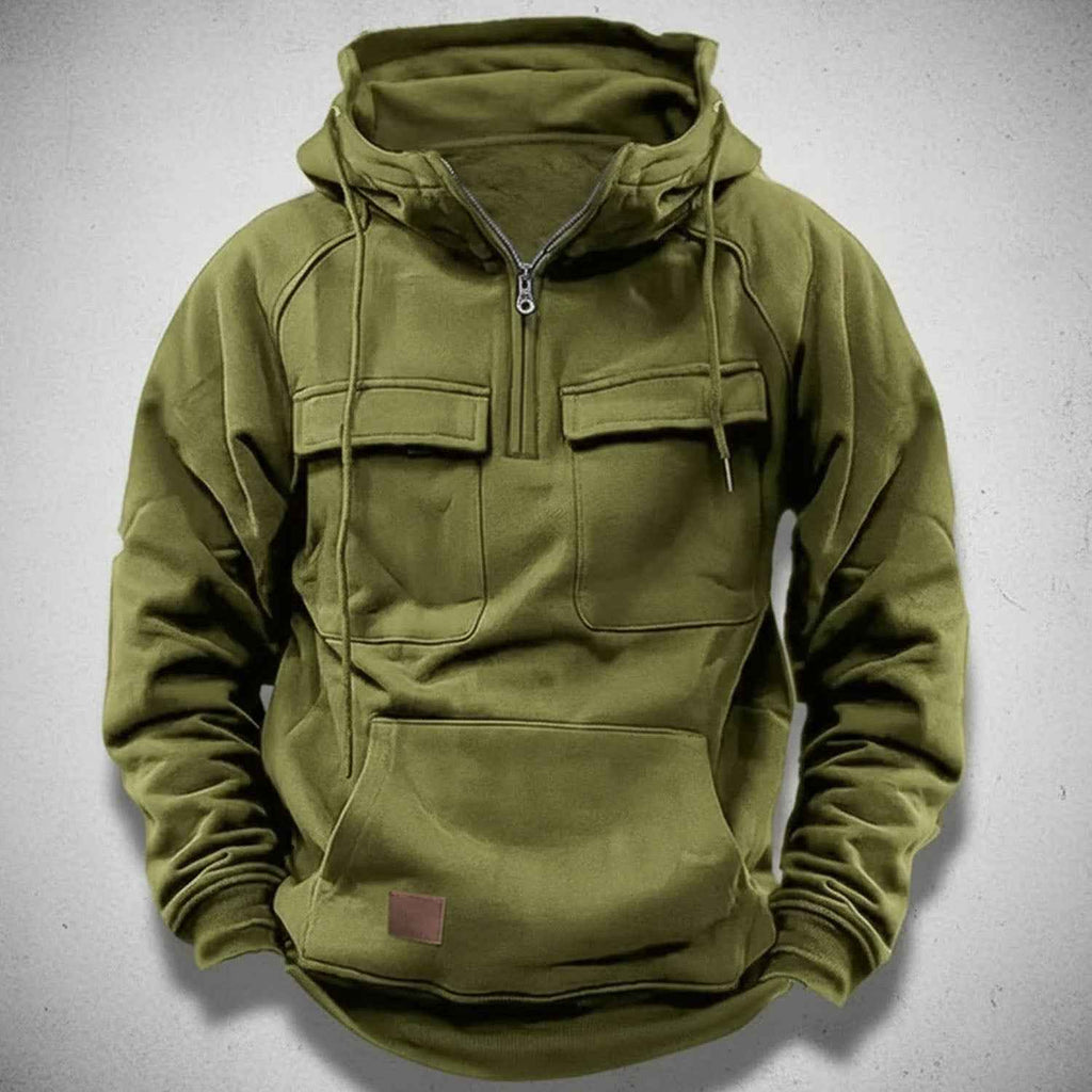 Men's Quarter-Zip Hoodie | Cozy Pullover with Zip Neck Army Green