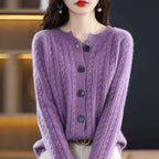 Women's Relaxed Fit Button Front Crewneck Cardigan Purple