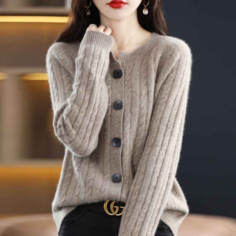 Women's Relaxed Fit Button Front Crewneck Cardigan Gray