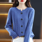 Women's Relaxed Fit Button Front Crewneck Cardigan Blue