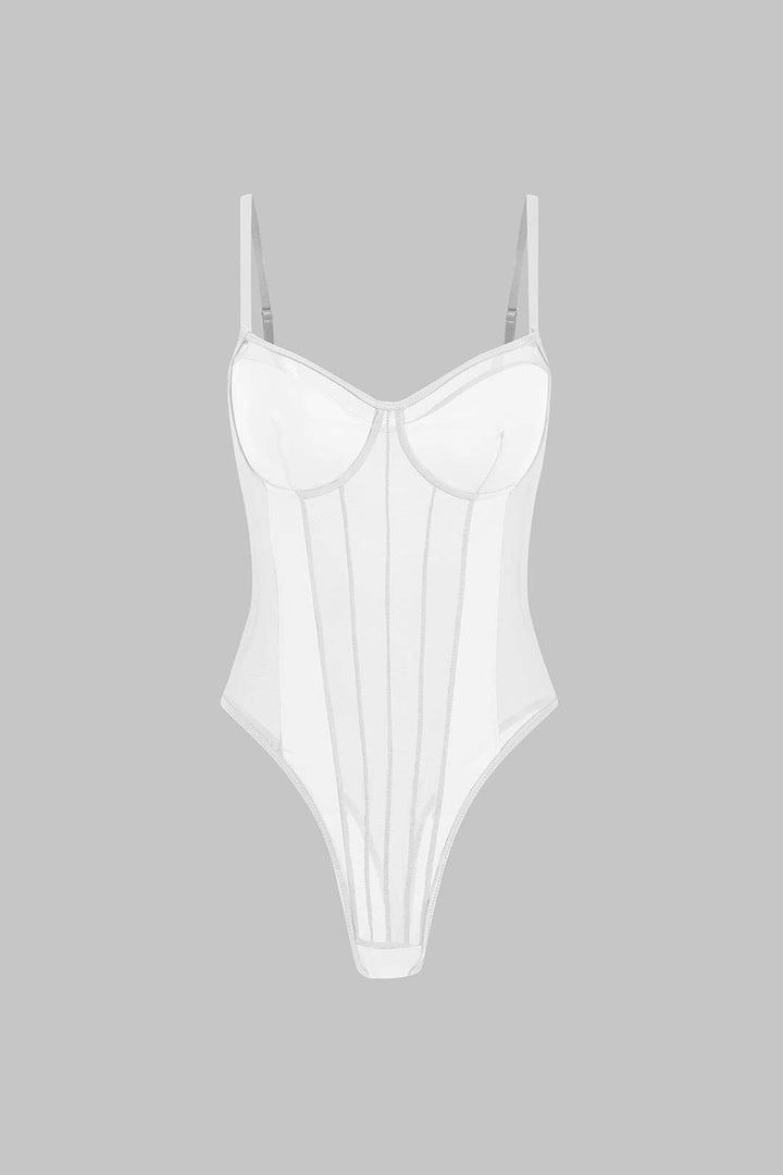 Sophia | Women's Mesh and Patchwork Bodysuit, Elegant Silhouette White