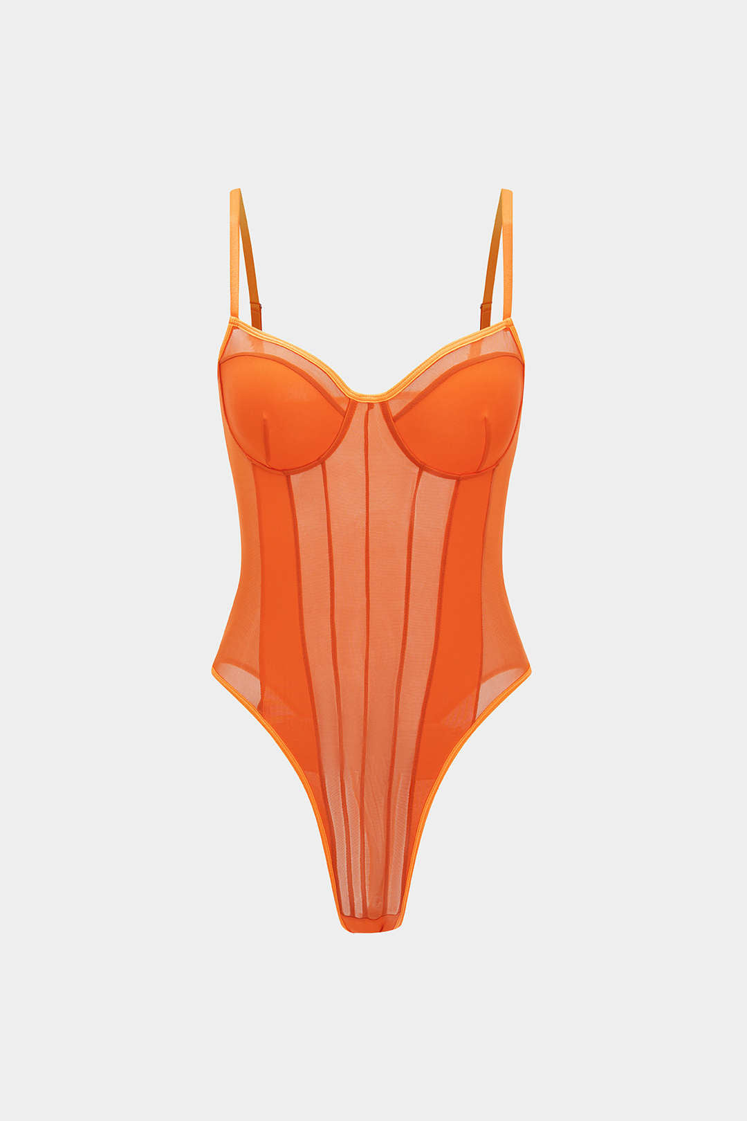Sophia | Women's Mesh and Patchwork Bodysuit, Elegant Silhouette Orange