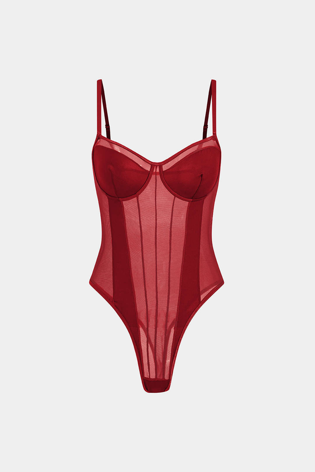 Sophia | Women's Mesh and Patchwork Bodysuit, Elegant Silhouette Red