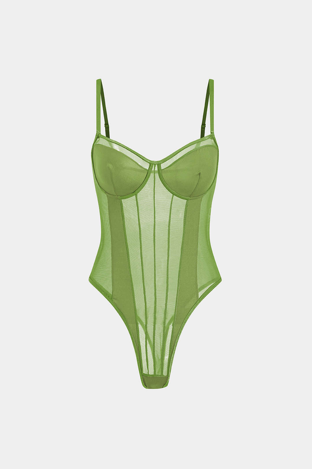 Sophia | Women's Mesh and Patchwork Bodysuit, Elegant Silhouette Light Green